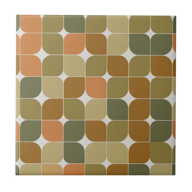 Mid Century Abstract Brown Orange Tan Pattern  Tile (Front)