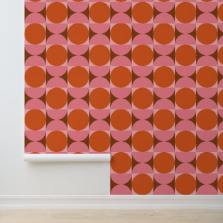 Mid century Abstract Circles Pink and Orange Wallpaper