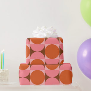 Mid century abstract circles pink and orange  wrapping paper