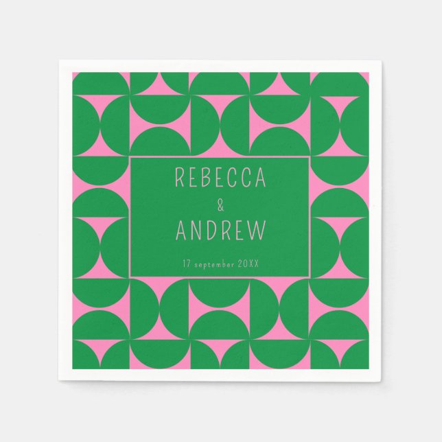 Mid Century Abstract Forest Green & Pink  Napkin (Front)