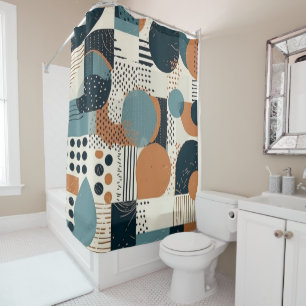 Mid Century Abstract Geometric Navy Rust Teal Shower Curtain