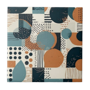Mid Century Abstract Geometric Navy Rust Teal Tile