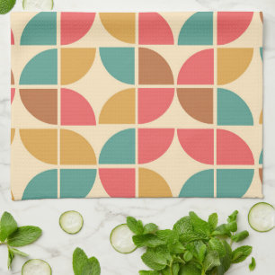 Mid Century Abstract Geometric Red Teal mustard  Tea Towel