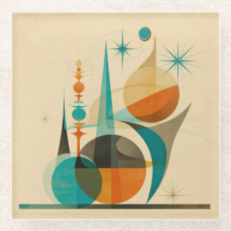 Mid Century Abstract Geometric Retro Art Design Glass Coaster