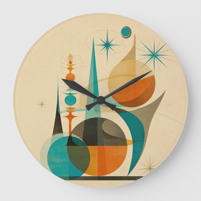 Mid Century Abstract Geometric Retro Art Design Large Clock (Front)