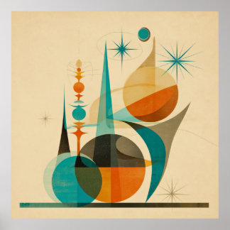 Mid Century Abstract Geometric Retro Art Design Poster