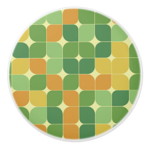 Mid Century Abstract Green Orange Yellow  Ceramic Knob