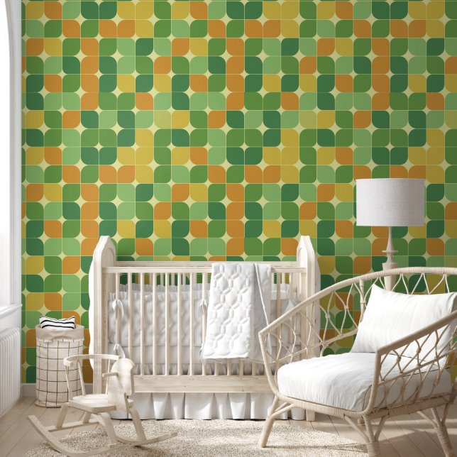 Mid Century Abstract Green Orange Yellow Wallpaper (Kids)