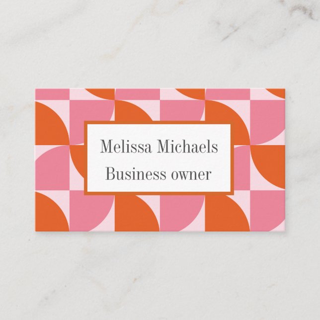 Mid century Abstract Orange and Pink Custom  Business Card (Front)