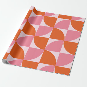 Mid century Abstract Orange and Pink Pattern  Wrapping Paper