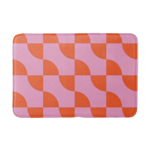 Mid Century Abstract Orange Semi Circles on Pink  Bath Mat