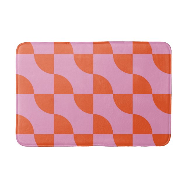 Mid Century Abstract Orange Semi Circles on Pink  Bath Mat (Front)