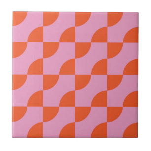 Mid Century Abstract Orange Semi Circles on Pink  Tile