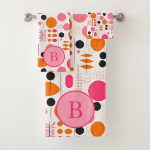Mid Century Abstract Pattern Colorful Monogram Bath Towel Set