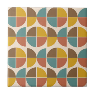 Mid Century Abstract shapes in mustard teal orange Tile