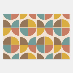 Mid Century Abstract shapes in mustard teal orange Wrapping Paper Sheet