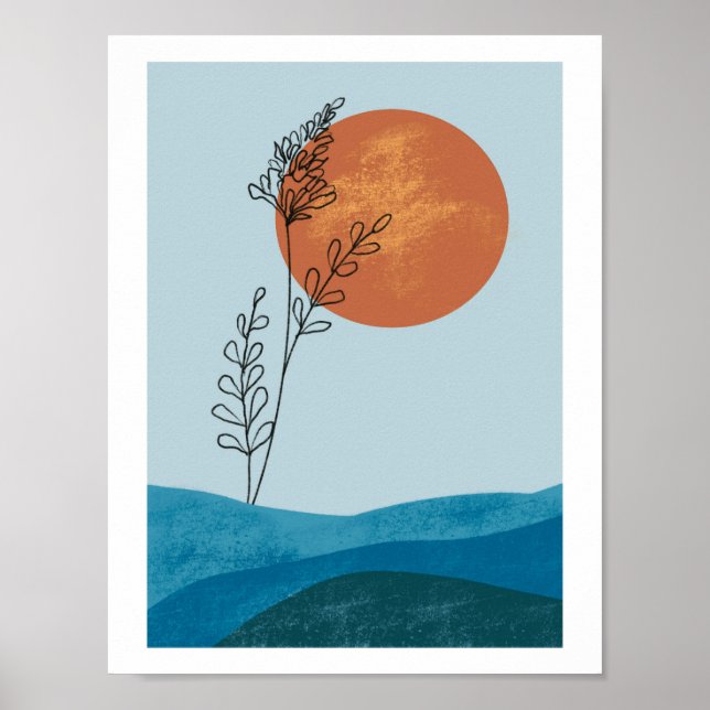 Mid Century Abstract Whimsical Modern Mountain Sun Poster (Front)