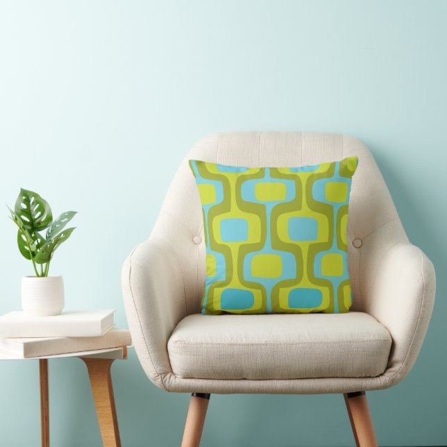Mid-Century Aqua and Chartreuse Retro Pattern Cushion (Chair)