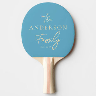 Mid-Century Aqua Sky Hand Written Family Name Ping Pong Paddle