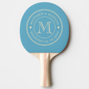 Mid-Century Aqua Sky Wedding Monogram Ping Pong Paddle