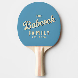 Mid-Century Aqua Splash Retro Family Name & Year Ping Pong Paddle