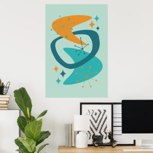 Mid Century Atomic Age 7 Aqua, Teal, Orange Poster