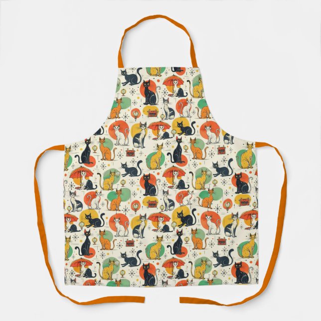 Mid-Century Atomic Age Cats Retro Pattern Apron (Front)