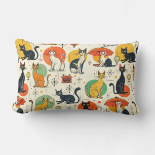 Mid-Century Atomic Age Cats Retro Pattern Lumbar Cushion