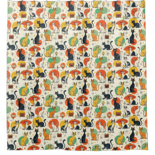 Mid-Century Atomic Age Cats Retro Pattern Shower Curtain