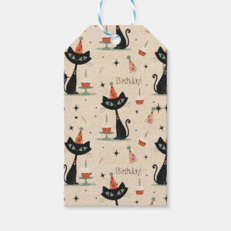 Mid-Century Atomic Cat Birthday Pattern Gift Tags