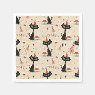     Mid-Century Atomic Cat Birthday Pattern  Napkin