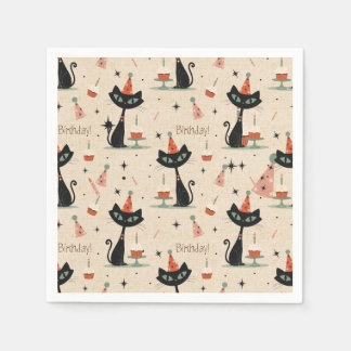 Mid-Century Atomic Cat Birthday Pattern Napkin