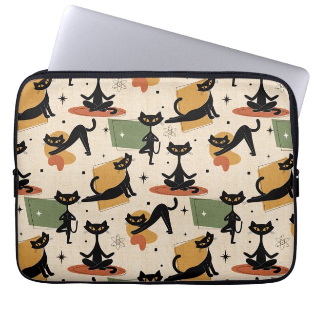 Mid-Century Atomic Cat Design | Retro Cat Laptop Sleeve (Front)