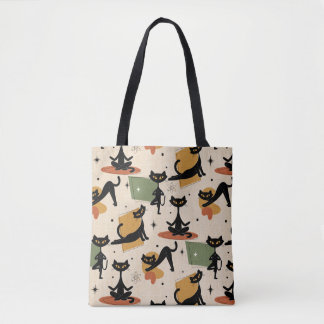 Mid-Century Atomic Cat Design | Retro Cat Tote Bag