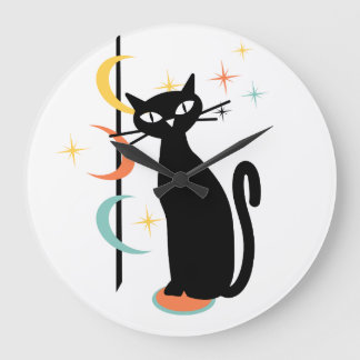 Mid Century Atomic Cat Pole with moons wall clock