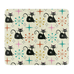 Mid Century Atomic Cat with Starbursts  Cutting Board