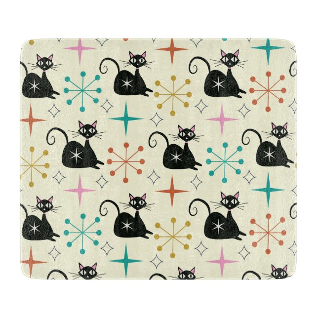 Mid Century Atomic Cat with Starbursts  Cutting Board (Front)