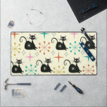 Mid Century Atomic Cat with Starbursts  Desk Mat<br><div class="desc">This is cute black atomic cats pattern with mid century retro starbursts in pink,  orange and teal on light cream background</div>