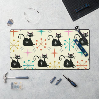Mid Century Atomic Cat with Starbursts Desk Mat