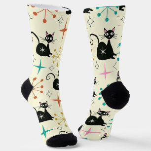 Mid Century Atomic Cat with Starbursts  Socks