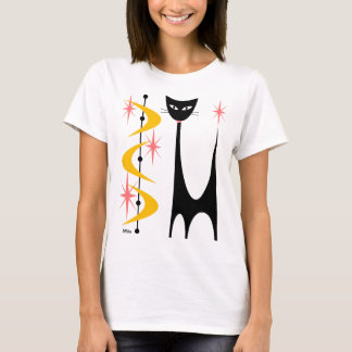 Mid Century Atomic Cat with Yellow Boomerangs T-Shirt