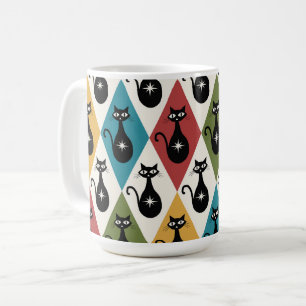 Mid Century Atomic cats on Harlequin diamonds  Coffee Mug