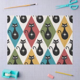 Mid Century Atomic cats on Harlequin diamonds  Tissue Paper