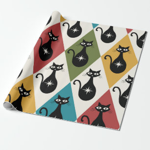 Mid Century Atomic cats on Harlequin diamonds  Wrapping Paper