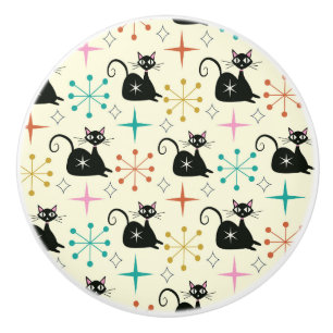 Mid Century Atomic Cats with Starbursts  Ceramic Knob