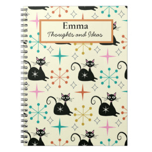 Mid Century Atomic Cats with Starbursts Notebook