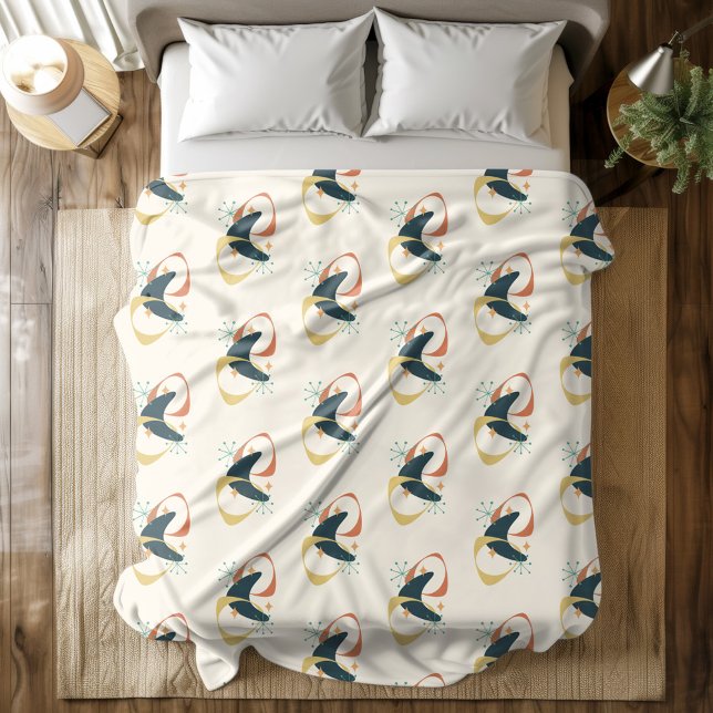 Mid Century Atomic Charcoal Orange Yellow Fleece Blanket (Creator Uploaded)