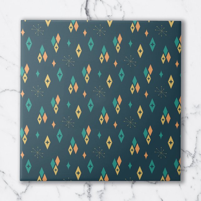 Mid Century Atomic Diamonds Starburst Teal, Yellow Tile (Creator Uploaded)