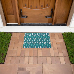 Mid Century Atomic Diamonds Teal, Peach, Pale Blue Doormat