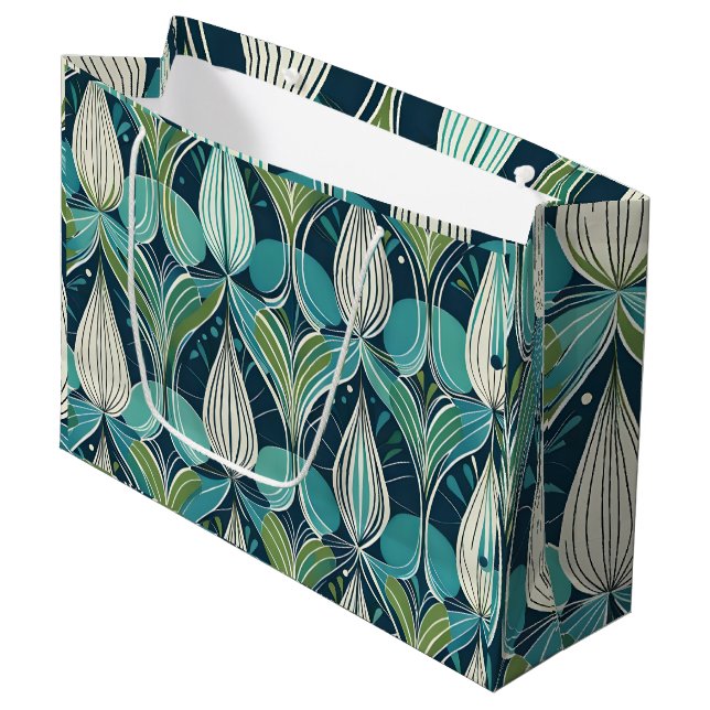 Mid Century Atomic Drops Blue Green Pattern Large Gift Bag (Front Angled)